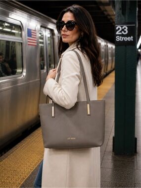 Joy & Iman Genuine Italian Leather Taupe Tote Bag